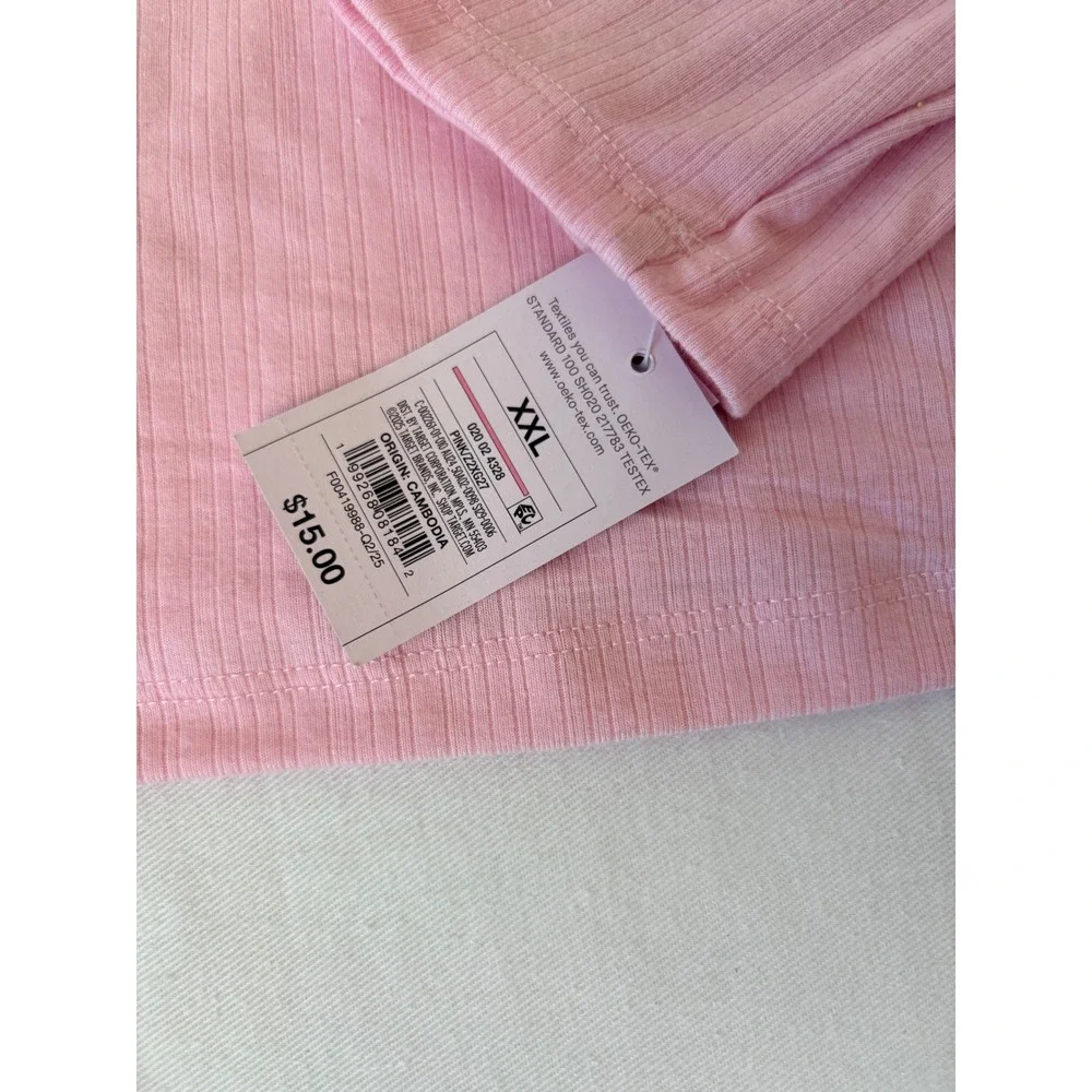 Auden Pink Ribbed Pajama Set Long Sleeve Top Lace Trim Shorts‎ XXL new